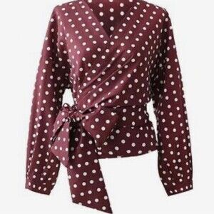 Zara burgundy and white polka dot wrap crop top size small